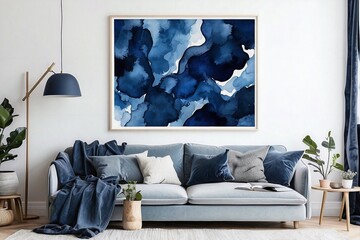 Modern Blue Poster, Dark Blue Abstract Print, Navy Blue 