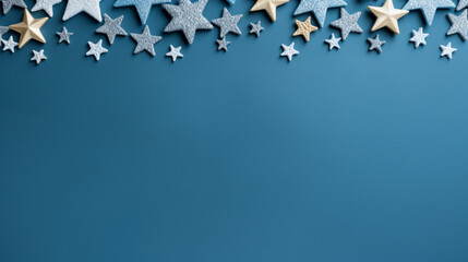 星と雪で飾られた青いクリスマス背景素材