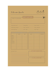 Fitness goals planner. (mango) Vector illustration.