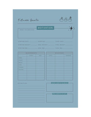 Fitness goals planner. (Sky blue) Vector illustration.