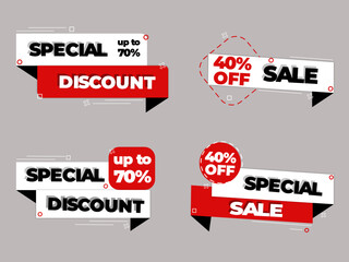 red and white banners with the words special discount