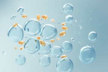 cosmetic moisturizer water molecule with vitamin,3d rendering.