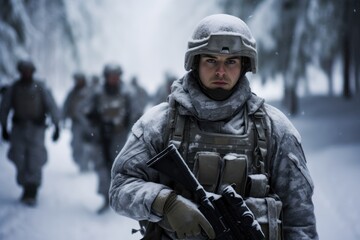 Fototapeta na wymiar Weapon snow forest male gun army winter men