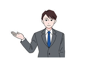 笑顔で案内するスーツの男性