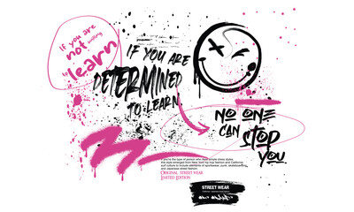 graffiti slogan print with neon spray, t shirt graphics print vector illustration design, Urban typography hipster street art for graphic tee t shirt or sweatshirt.eps8