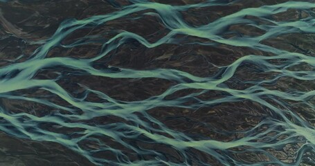 Vertical View Of Glacial River Braids In Iceland. Aerial Topdown Shot - Powered by Adobe