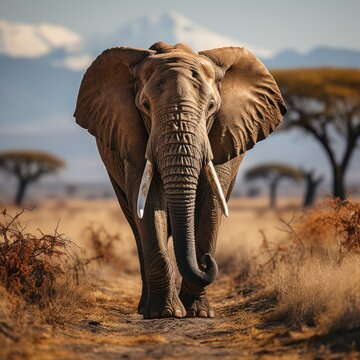Realistic Image Elephant, Big Animal in Amboseli National Park Generative AI