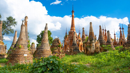 Stupas in Indein Pagoda Complex at Inle Lake of Myanmar