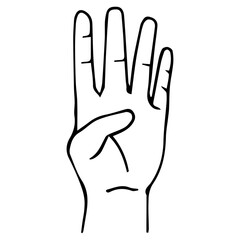 ハンドサイン_数字を表す_4_手のひら_線画