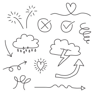 doodle set hand drawn, vector illustrator, doodle arrrow, love. wind effect and more