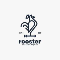 Vector Logo Illustration Rooster Line Art Style.