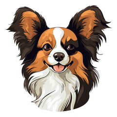 Papillon Dog Portrait Sticker, Dog head mascot logo illustration, Dog character, generative ai