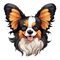 Papillon Dog Portrait Sticker, Dog head mascot logo illustration, Dog character, generative ai