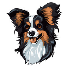 Papillon Dog Portrait Sticker, Dog head mascot logo illustration, Dog character, generative ai