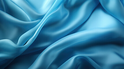 Obraz premium Closeup of rippled blue satin fabric as background texture