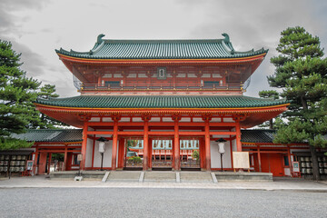 Heian-jingū Shrine in Kyoto, Japan on a cloudy day