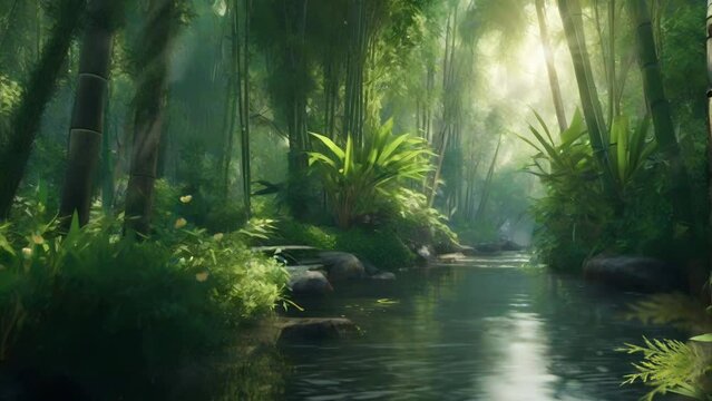 morning in the forest, Seamless Animation Video Background in 4K Resolution	