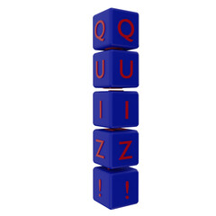 3d render of quiz word with dice shape. illustration concept for testing skills and knowledge with questions