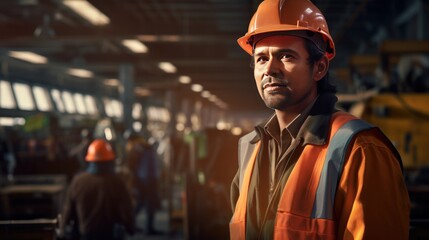 Industrial worker indoors in factory,Engineer or worker with industry - Powered by Adobe