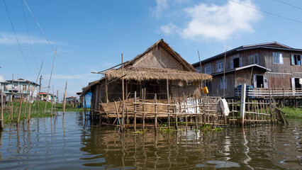 Fototapeta na wymiar A Village House on Inle Lake of Myanmar