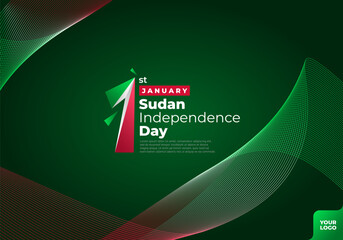 Sudan independence day logotype 1st January with curve flag background.