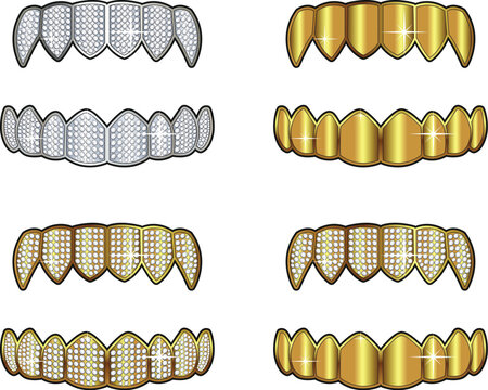 Grillz Teeth Diamond Gold Vector