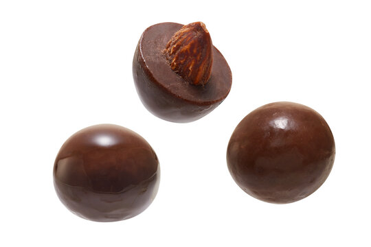 Chocolate balls with hazelnut isolated on white background