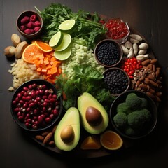 Photo of Healthy Food Spice Background with Ready Food Items in Tray Generative AI