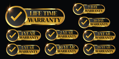 set of golden warranty logo,Vector golden warranty number. 7, 30, 3, 1, 2, 3,6, 5, 10, 15,,20life time,logo design. vector illustration