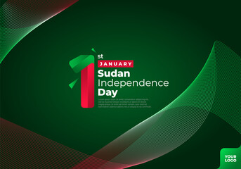 Sudan independence day logotype 1st January with curve flag background.
