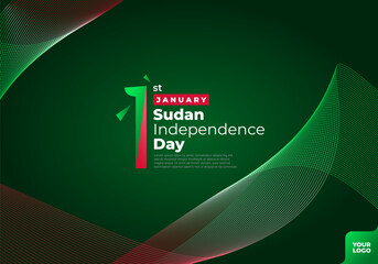 Sudan independence day logotype 1st January with curve flag background.