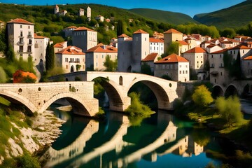 Fototapeta na wymiar old town of moster with famous old bridge (stari most) bosnia and herzegovina-