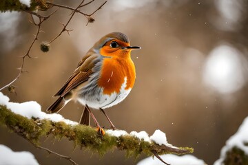 european robin (erithacus rubecula) perched on a branch--