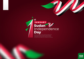 Sudan independence day logotype 1st January with curve flag background.