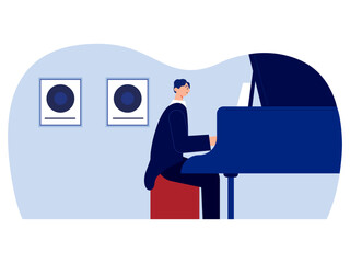 Man playing piano. Music studio Illustration.