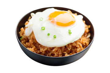 Korean kimchi fried rice with egg in black bowl
