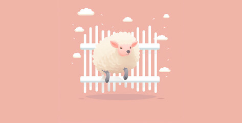 flat modern illustration cute little sheep jumping