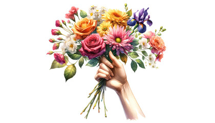 Obraz na płótnie Canvas watercolor bouquet of flowers in hand