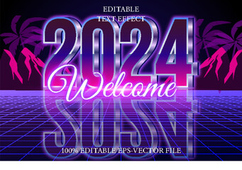 2024 Welcome Editable Text Effect 3D Retro 80s Style