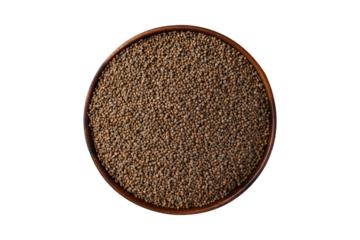 Perilla seeds in wooden bowl, top view