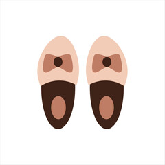 Pair of slippers vector illustration. Elegant beige and brown home footwear with bow in cartoon flat style