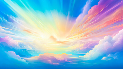 美しい虹色の光に照らされる雲の背景 - obrazy, fototapety, plakaty