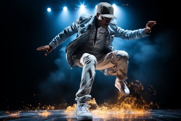 Young hip-hop dancer's solo performance filled with emotion and energy, Generative AI