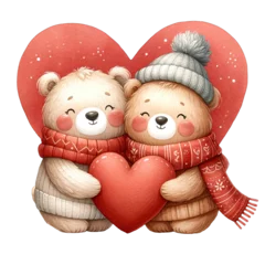Fotobehang Valentines Day couple teddy bear hug red heart © Cherrita07