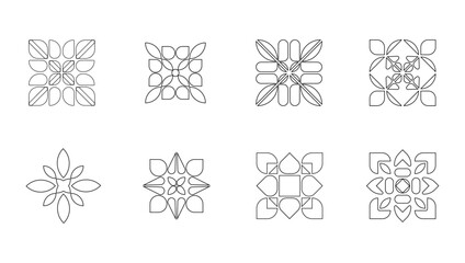 Set of 8 floral square designs, decorative designs, botanical designs, Artwork, and Hand Drawn gematrical floral pattern designs. 