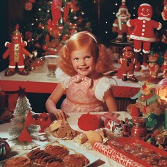 child decorating christmas tree:
Vintage Christmas background. With the tree