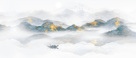 New Chinese style blue landscape painting