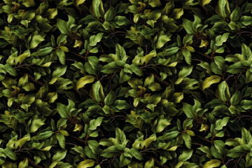 Leaves intricately forming a camouflage veil. Seamless repeatable background.