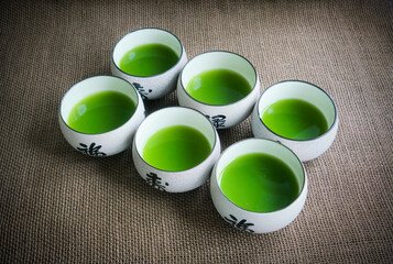 Six pack of green tea matcha hot tea cups