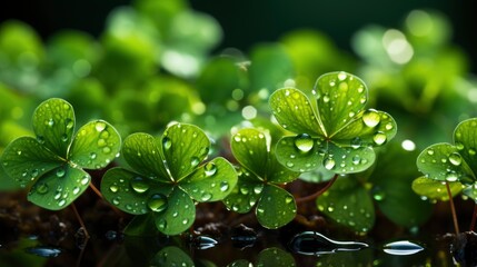 Decorative Clover Leaves On Green Background , Background HD, Illustrations